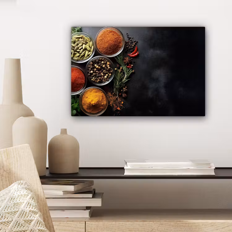 Canvas schilderij - Glazen - Bakjes - Blaadjes - Kruiden — 5