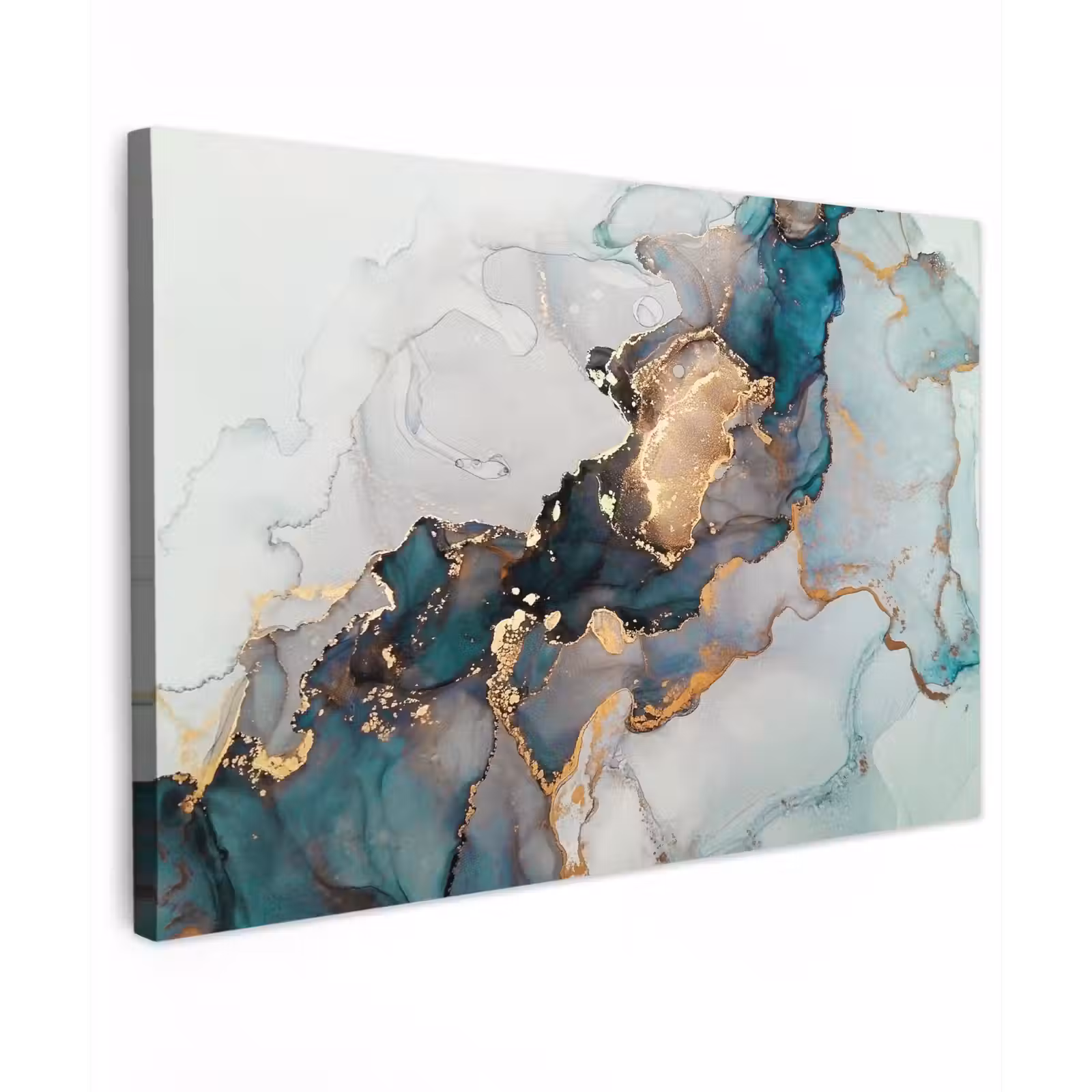 Canvas schilderij - Blauw - Marmer - Goud — 1