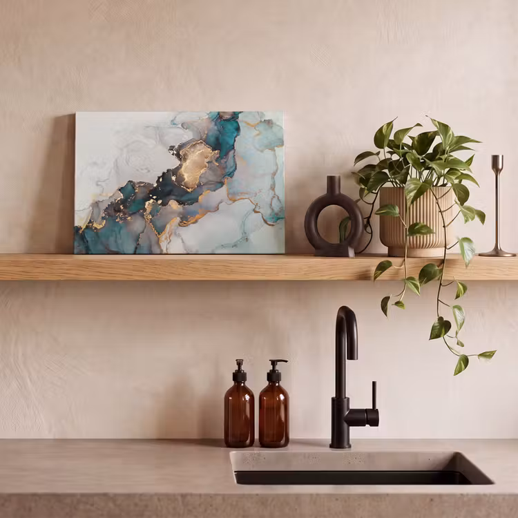 Canvas schilderij - Blauw - Marmer - Goud — 3