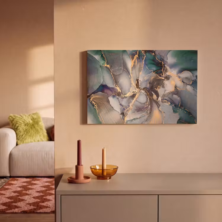 Canvas schilderij - Goud - Blauw - Marmer — 2