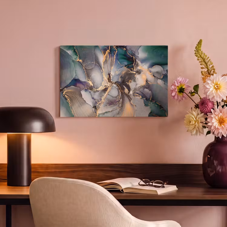 Canvas schilderij - Goud - Blauw - Marmer — 4