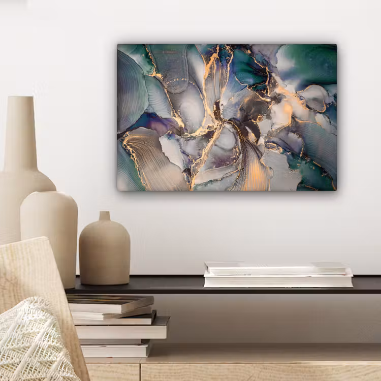 Canvas schilderij - Goud - Blauw - Marmer — 5