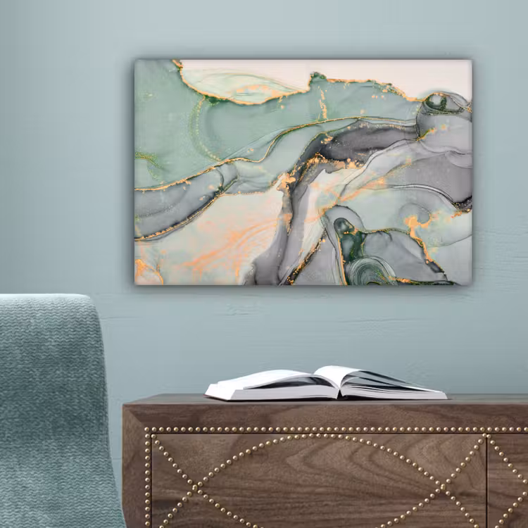Canvas schilderij - Goud - Marmer - Groen - luxe - Glitter - Marmerlook — 4