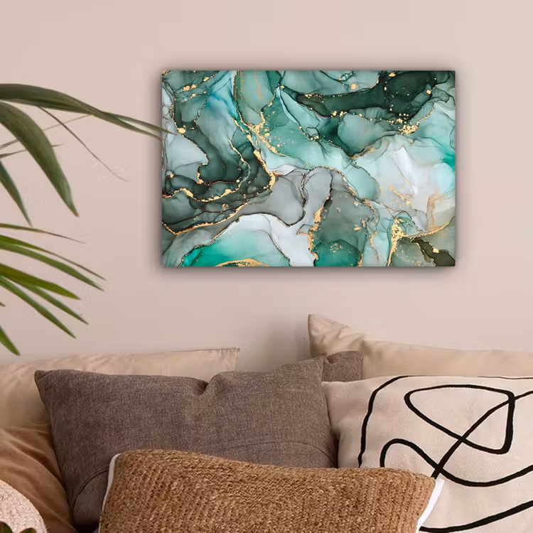 Canvas schilderij - Goud - Marmer - Groen - Luxe - Marmerlook - Grijs — 2