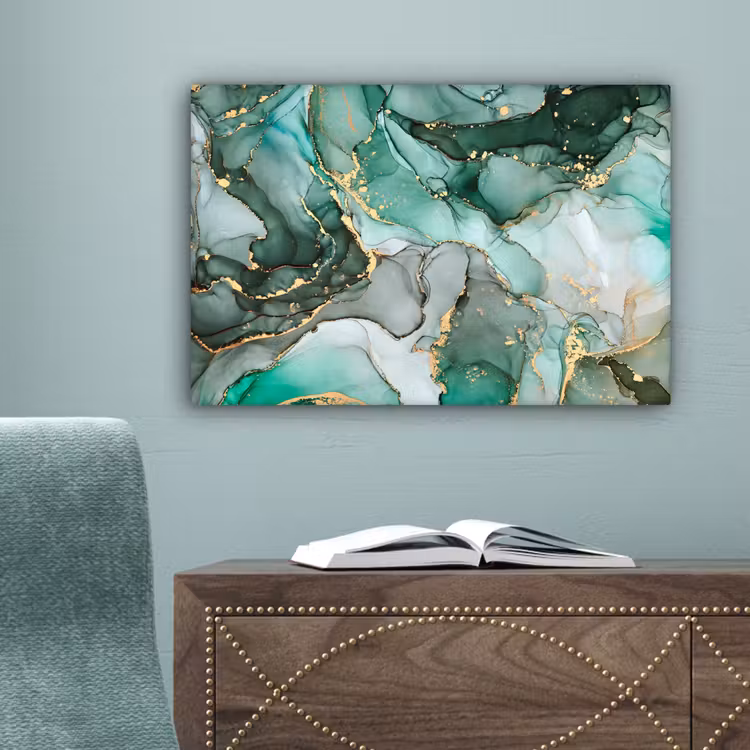 Canvas schilderij - Goud - Marmer - Groen - Luxe - Marmerlook - Grijs — 4