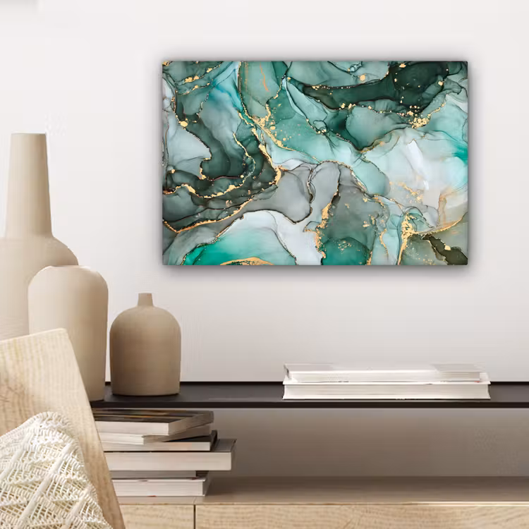 Canvas schilderij - Goud - Marmer - Groen - Luxe - Marmerlook - Grijs — 5