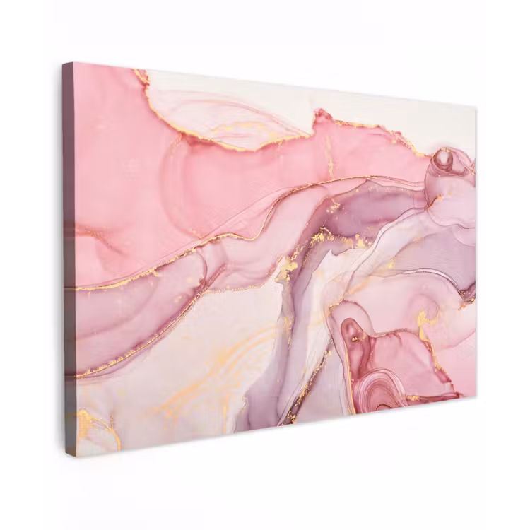 Canvas schilderij - Goud - Marmer - Roze — 1