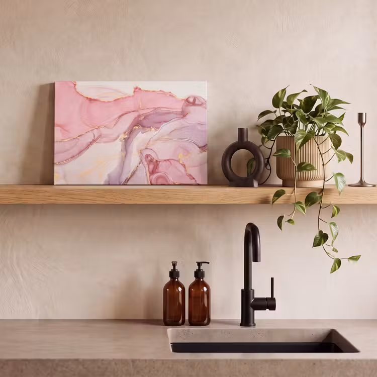 Canvas schilderij - Goud - Marmer - Roze — 3