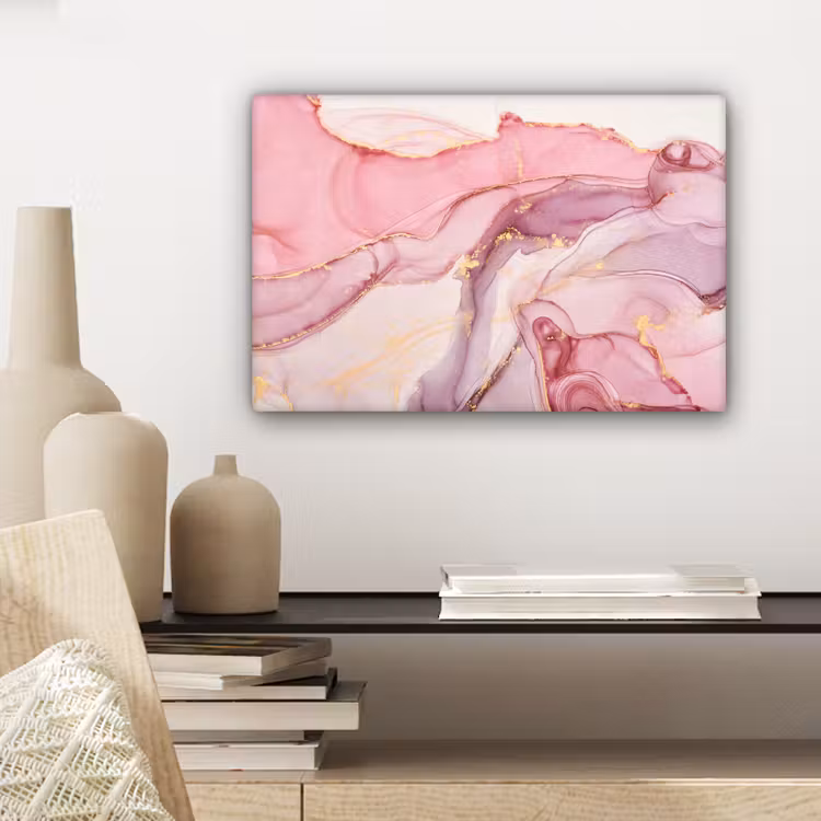Canvas schilderij - Goud - Marmer - Roze — 5