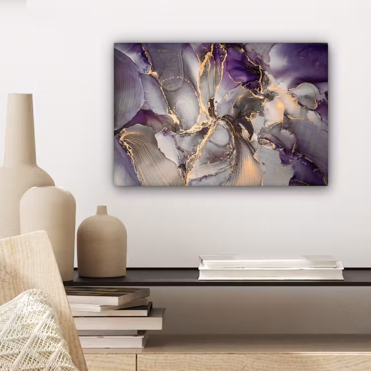 Canvas schilderij - Goud - Paars - Marmer — 5