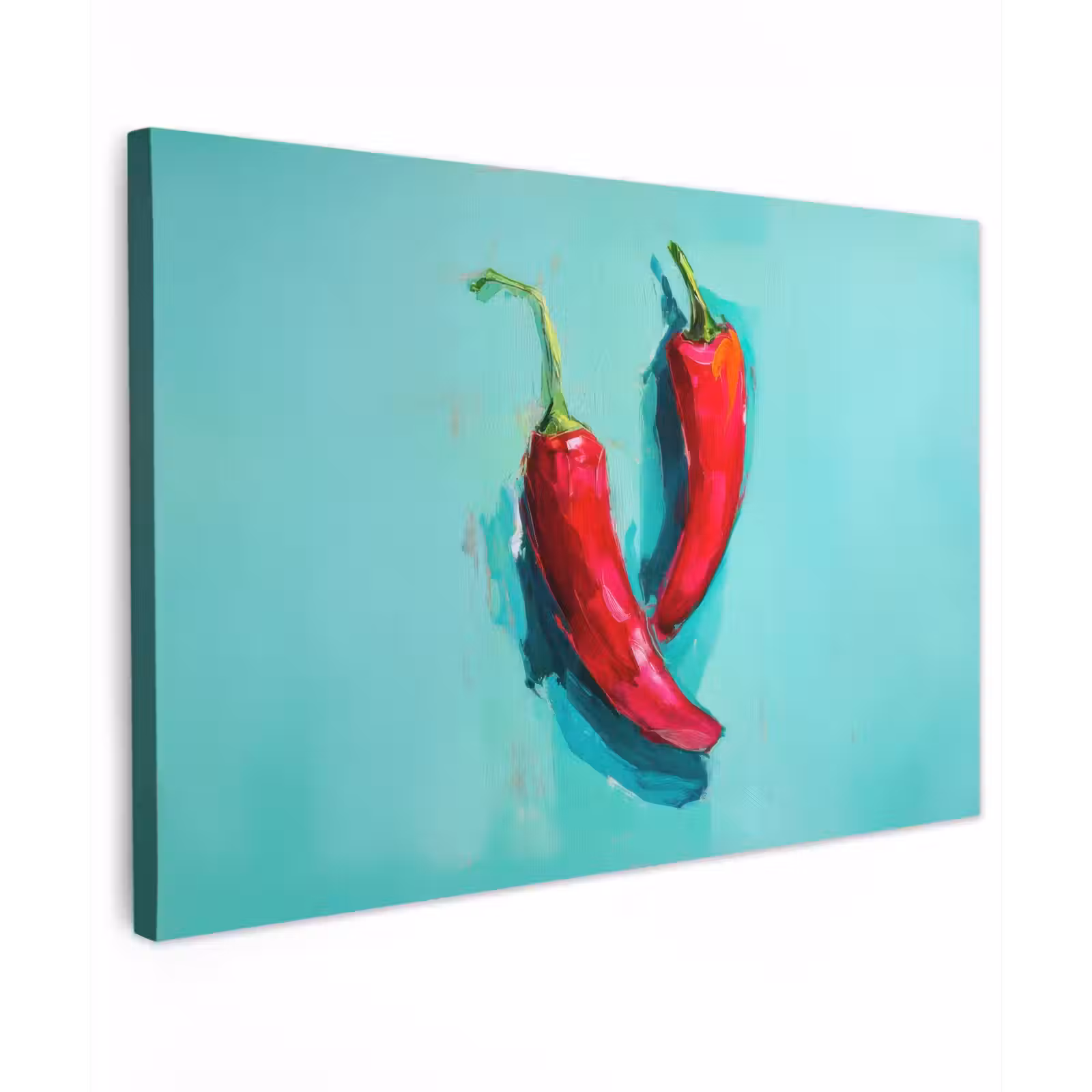 Canvas schilderij - Chilipepers - Geverfd - Rood — 1