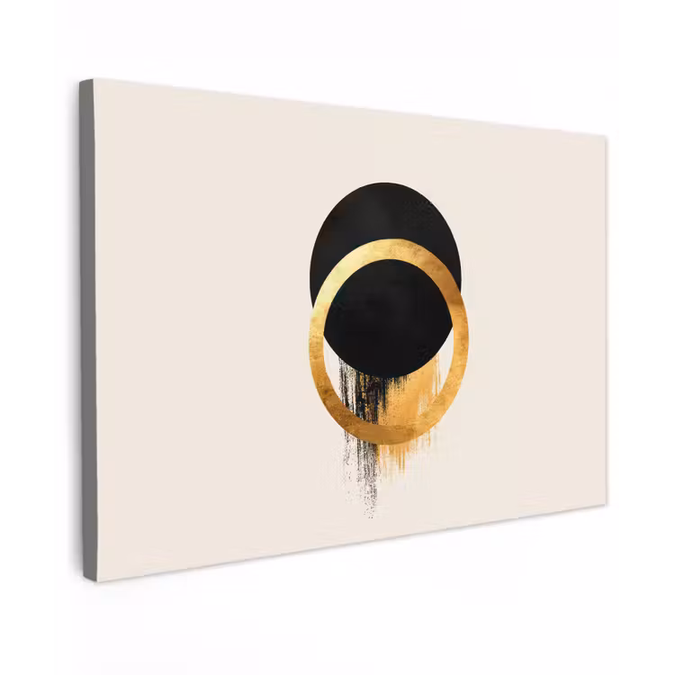 Canvas schilderij - Abstract ontwerp - Zwarte cirkel - Verfvlekken — 1