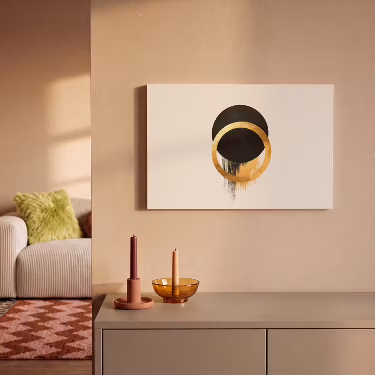 Canvas schilderij - Abstract ontwerp - Zwarte cirkel - Verfvlekken — 2