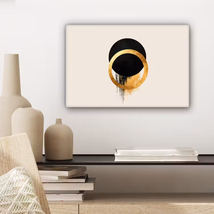 Canvas schilderij - Abstract ontwerp - Zwarte cirkel - Verfvlekken — 5