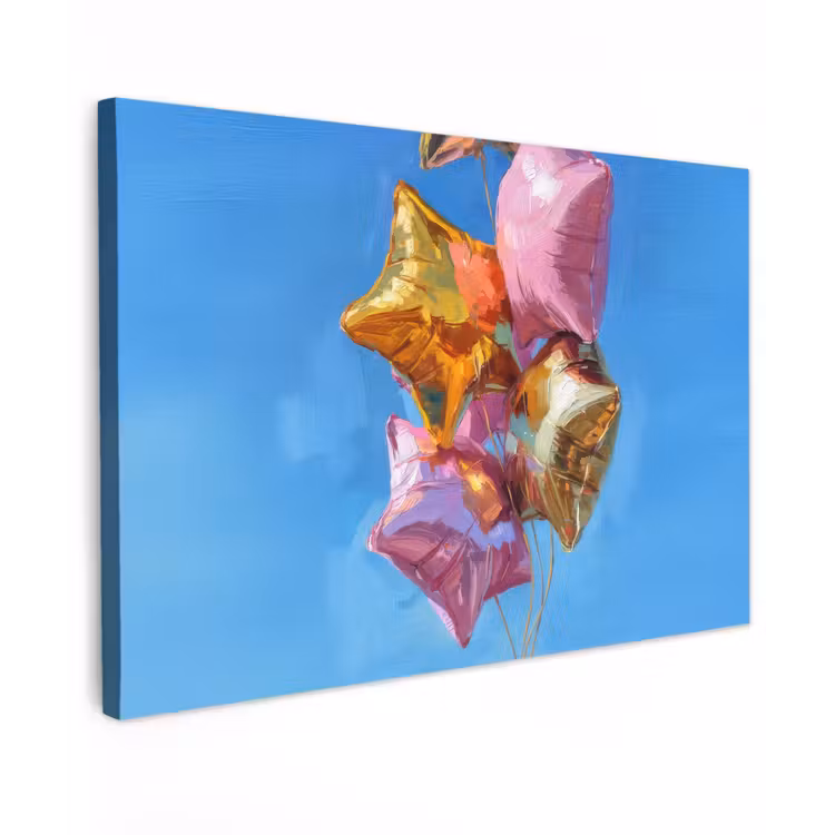 Canvas schilderij - Ballonnen - Goud - Stervorm - Roze — 1