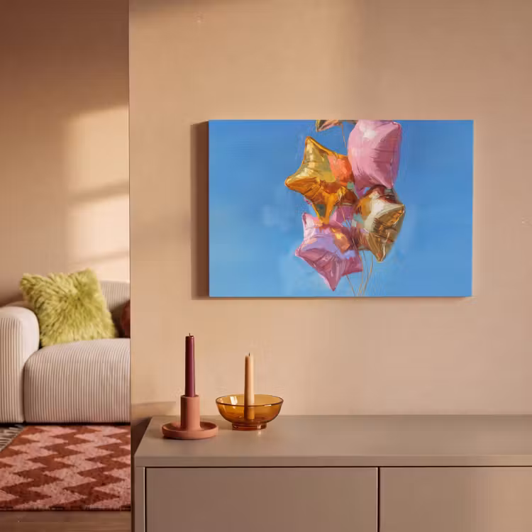 Canvas schilderij - Ballonnen - Goud - Stervorm - Roze — 2