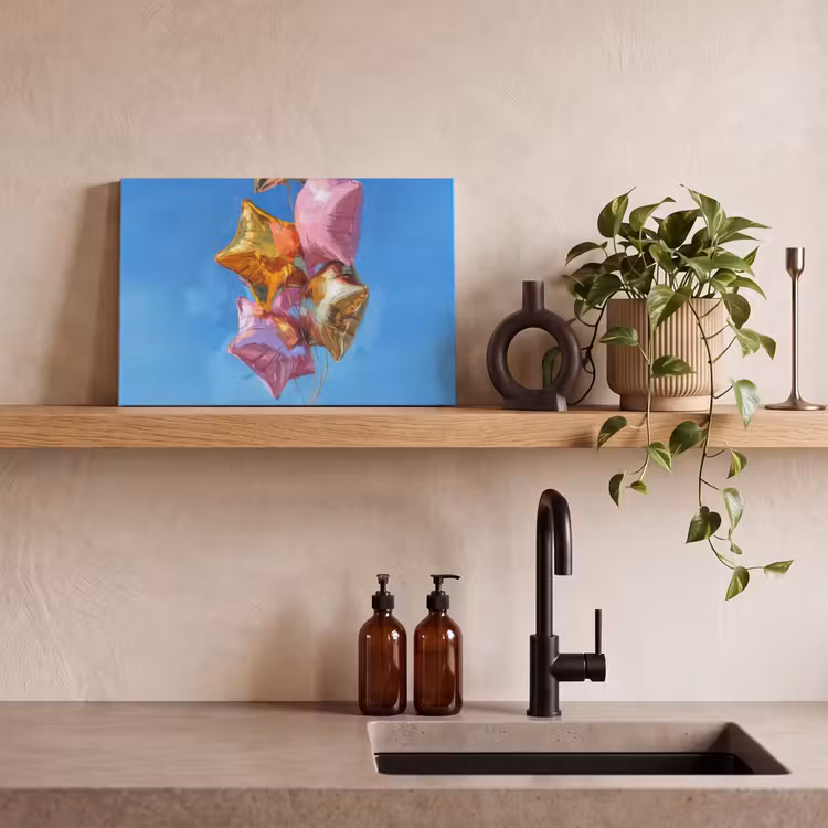 Canvas schilderij - Ballonnen - Goud - Stervorm - Roze — 3