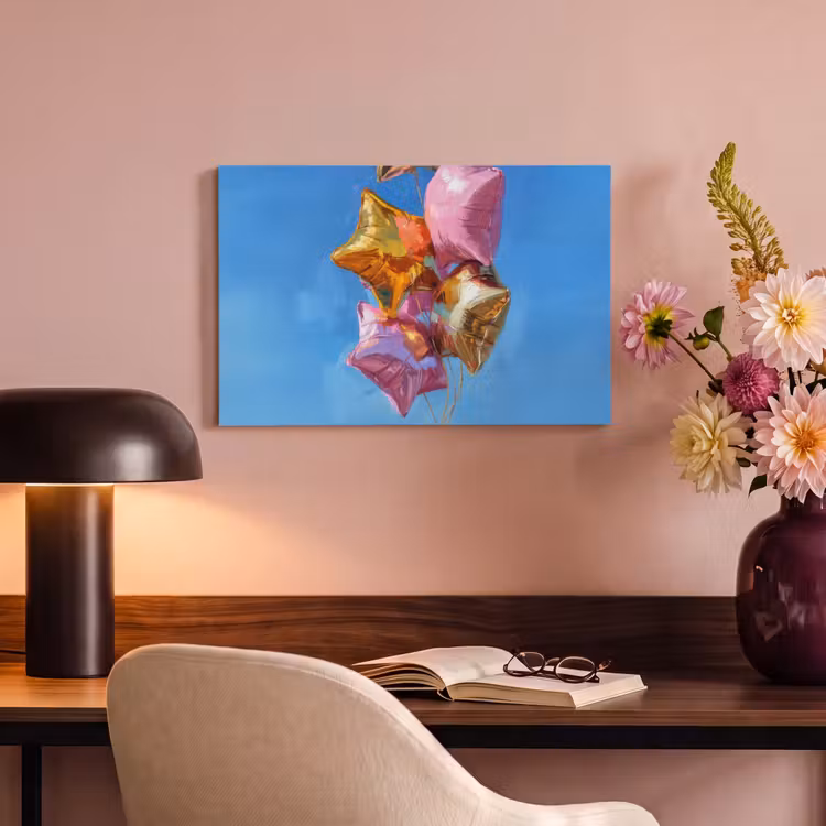 Canvas schilderij - Ballonnen - Goud - Stervorm - Roze — 4