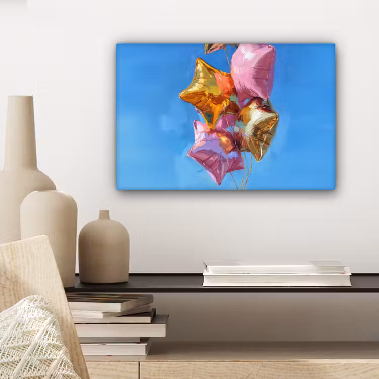 Canvas schilderij - Ballonnen - Goud - Stervorm - Roze — 5