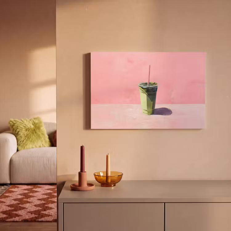 Canvas schilderij - Beker - Rietje - Minimalistisch - Groen — 2