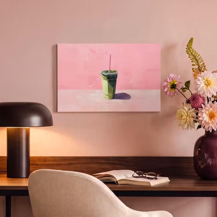 Canvas schilderij - Beker - Rietje - Minimalistisch - Groen — 4