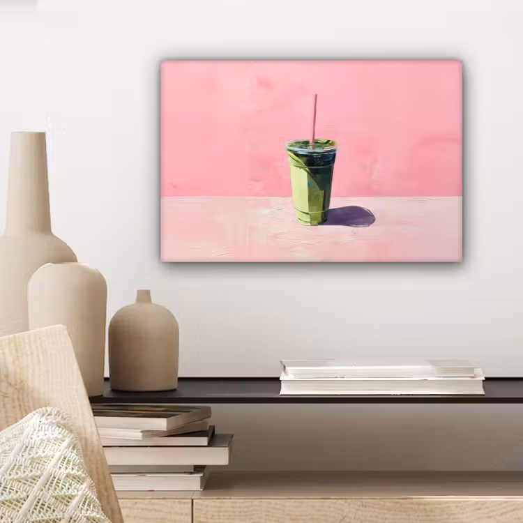 Canvas schilderij - Beker - Rietje - Minimalistisch - Groen — 5