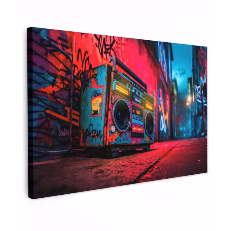 Canvas schilderij - Boombox - Rood - Graffiti - Neon — 1