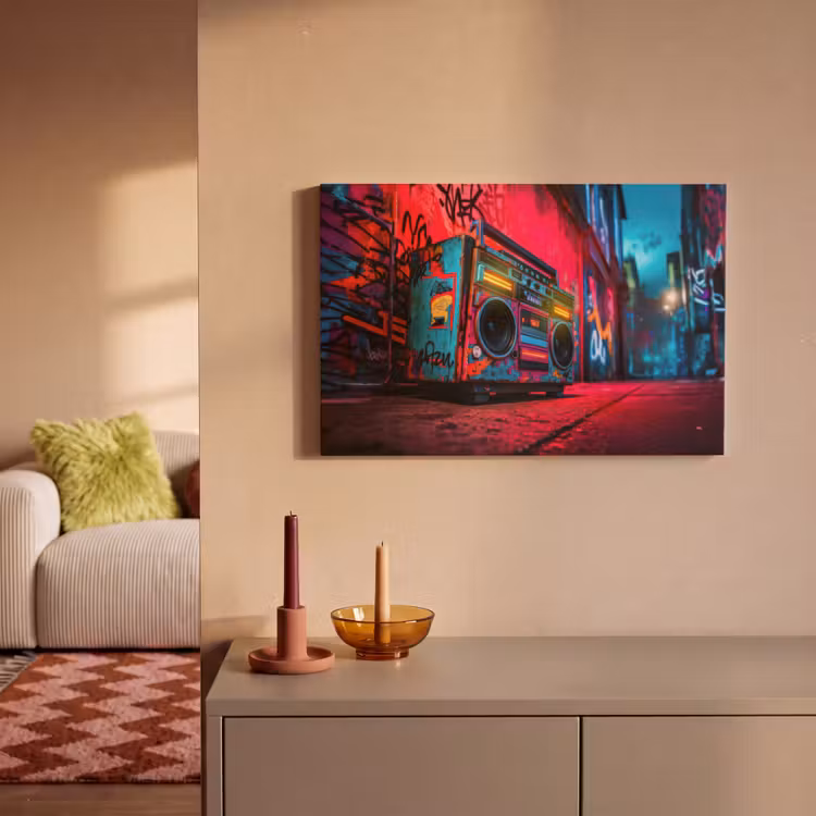 Canvas schilderij - Boombox - Rood - Graffiti - Neon — 2