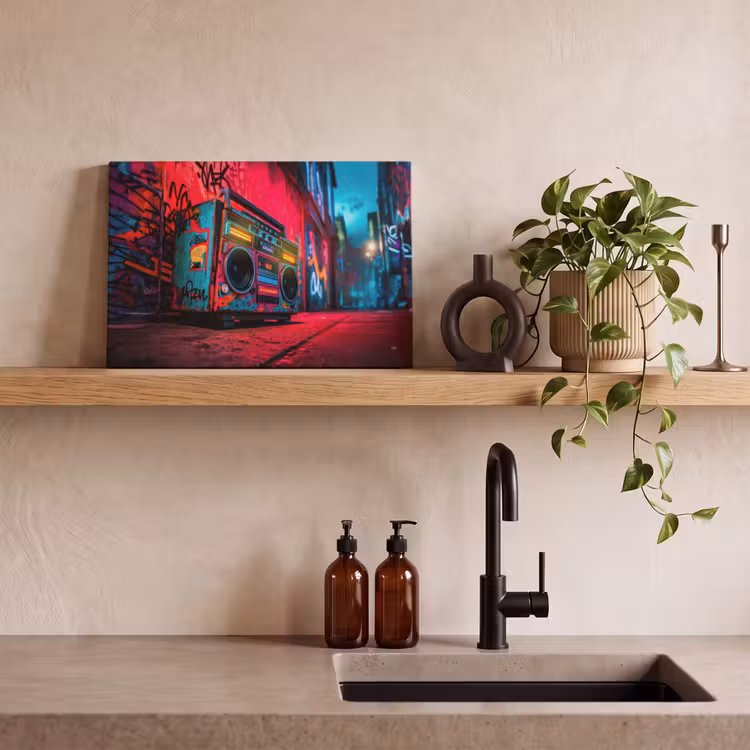 Canvas schilderij - Boombox - Rood - Graffiti - Neon — 3