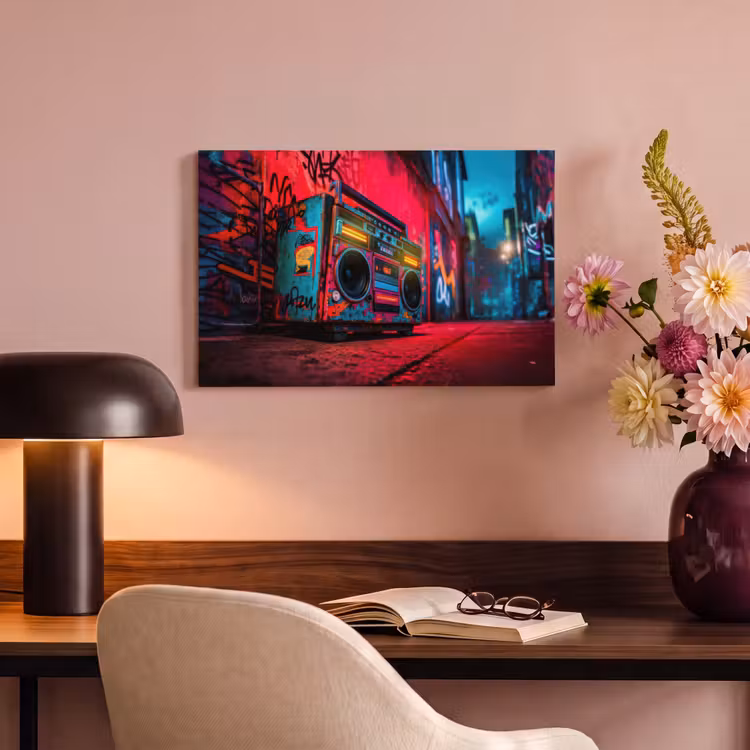 Canvas schilderij - Boombox - Rood - Graffiti - Neon — 4