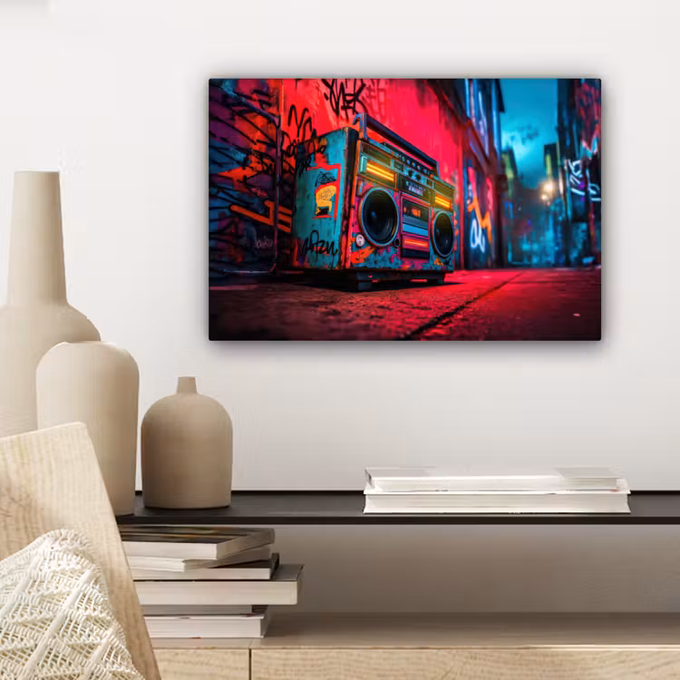 Canvas schilderij - Boombox - Rood - Graffiti - Neon — 5