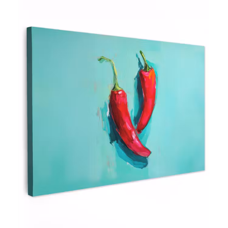 Canvas schilderij - Chilipepers - Geverfd - Rood — 1