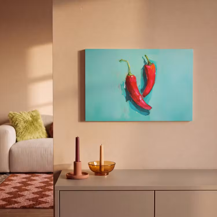 Canvas schilderij - Chilipepers - Geverfd - Rood — 2