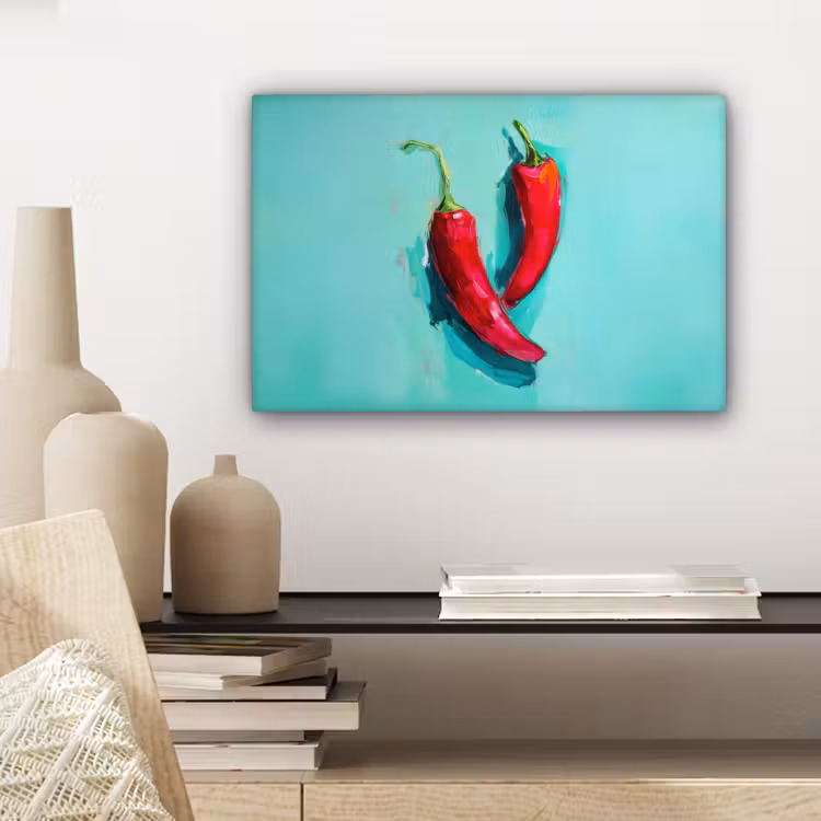 Canvas schilderij - Chilipepers - Geverfd - Rood — 5