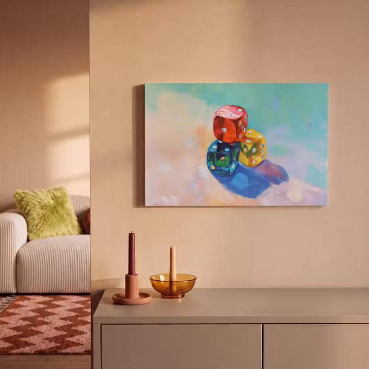 Canvas schilderij - Dobbelstenen - Kleurrijk - Getallen - Stipjes — 2