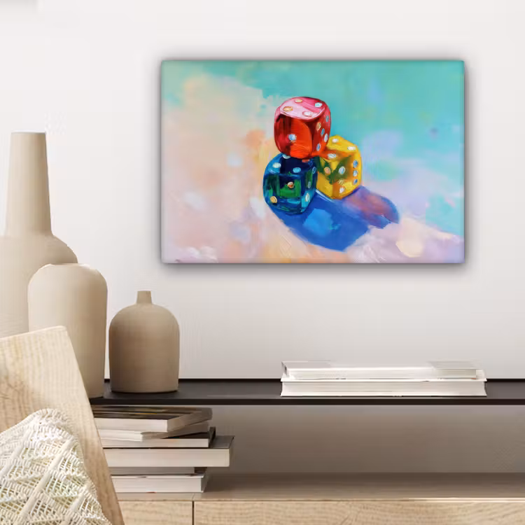 Canvas schilderij - Dobbelstenen - Kleurrijk - Getallen - Stipjes — 5
