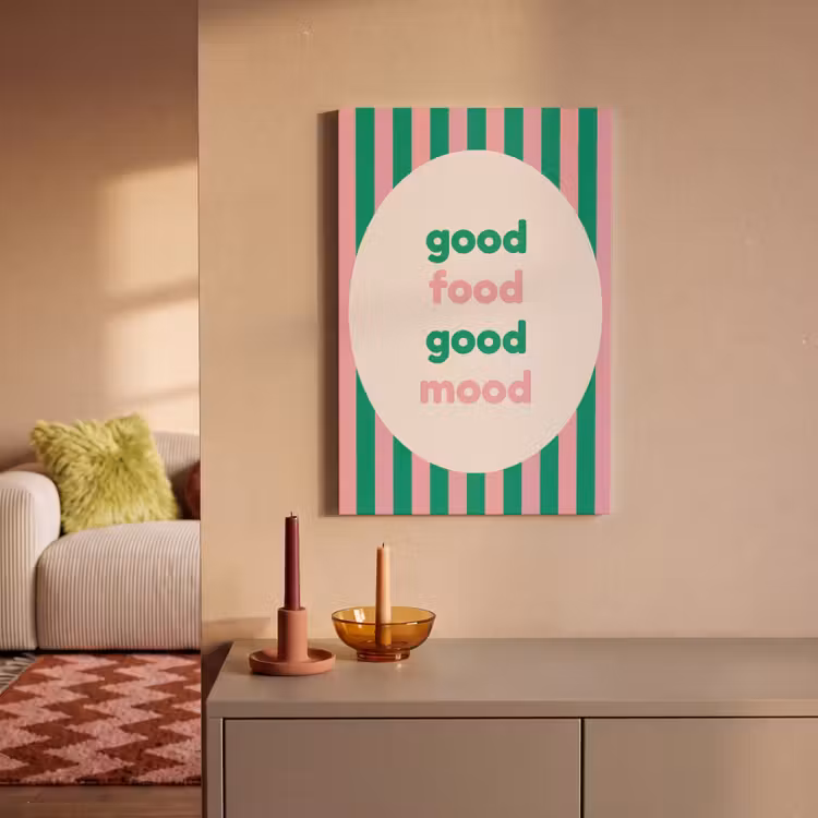 Canvas schilderij - Gestreept - Quote - Ovaal - Roze — 2