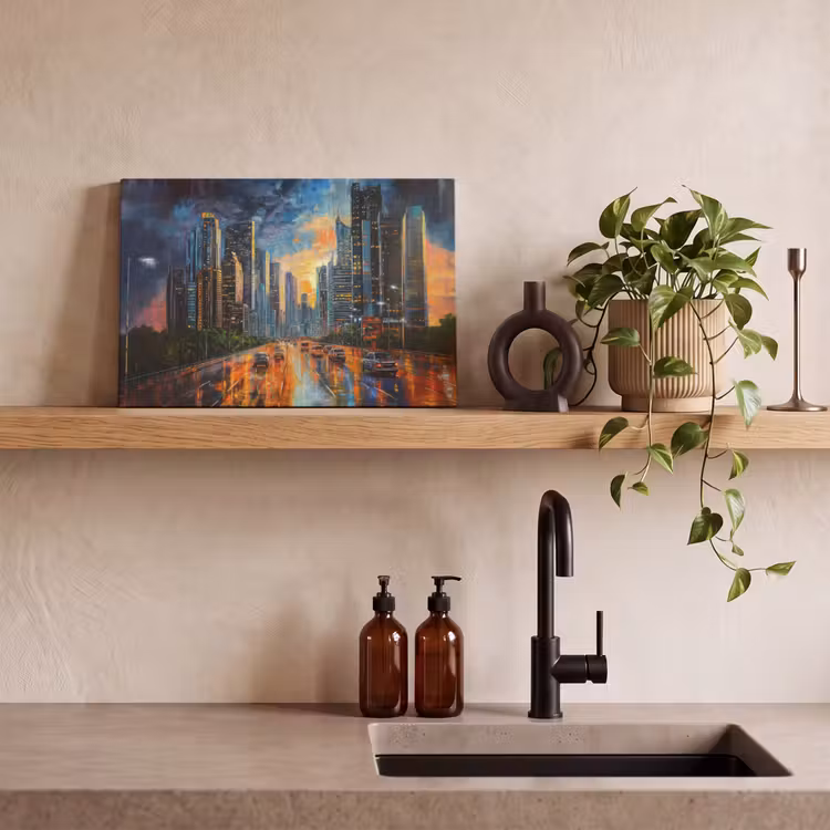 Canvas schilderij - Auto - Skyline - Zon - Blauw — 3