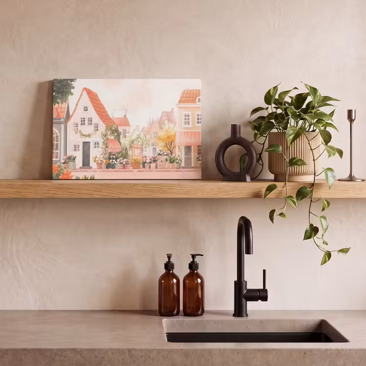 Canvas schilderij - Bloemen - Huizen - Dorp — 3