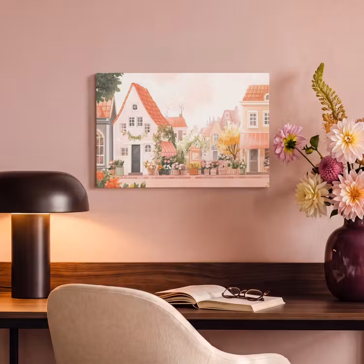 Canvas schilderij - Bloemen - Huizen - Dorp — 4