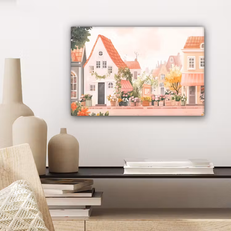Canvas schilderij - Bloemen - Huizen - Dorp — 5