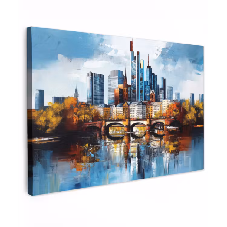 Canvas schilderij - Bomen Frankfurt- Stad - Skyline - Brug — 1