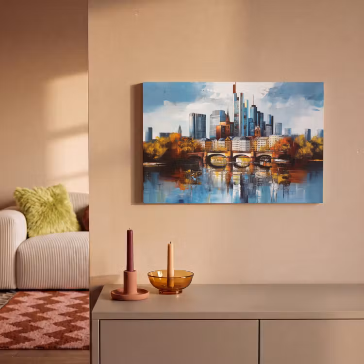 Canvas schilderij - Bomen Frankfurt- Stad - Skyline - Brug — 2