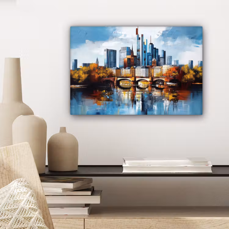 Canvas schilderij - Bomen Frankfurt- Stad - Skyline - Brug — 5