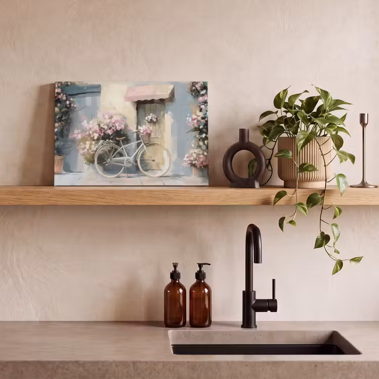 Canvas schilderij - Fiets - Pastelkleuren - Bloemen — 3