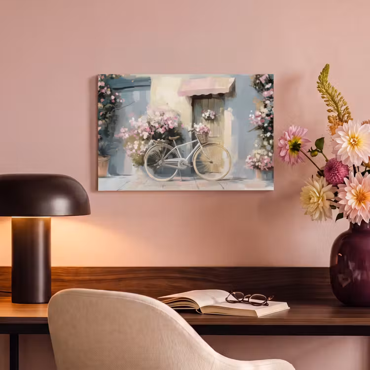Canvas schilderij - Fiets - Pastelkleuren - Bloemen — 4
