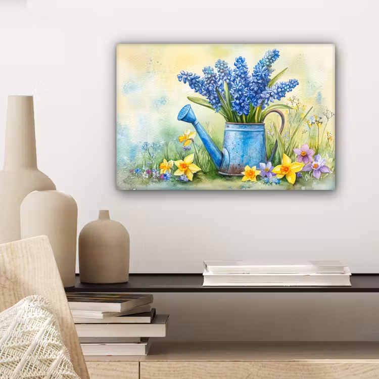 Canvas schilderij - Gieter - Lavendel - Bloesems — 5