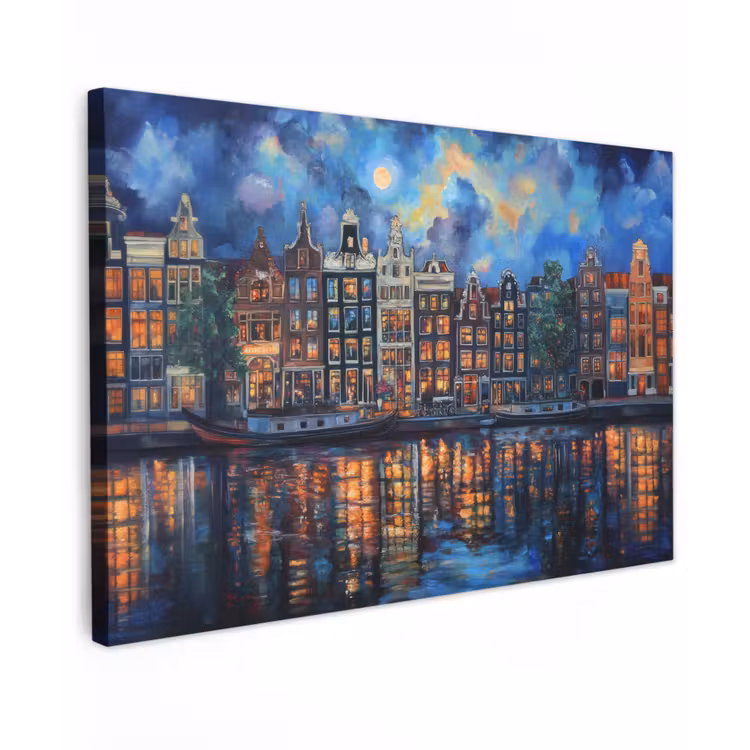 Canvas schilderij - Grachten Amsterdam - Huizen - Stad - Kleurrijk — 1