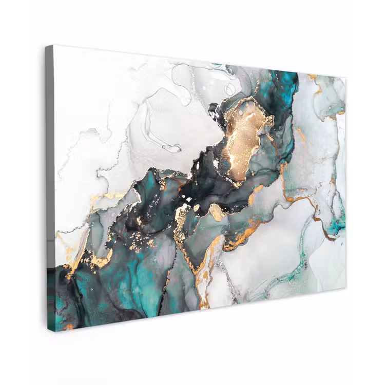 Canvas schilderij - Blauw - Marmer - Goud — 1