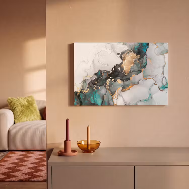 Canvas schilderij - Blauw - Marmer - Goud — 2